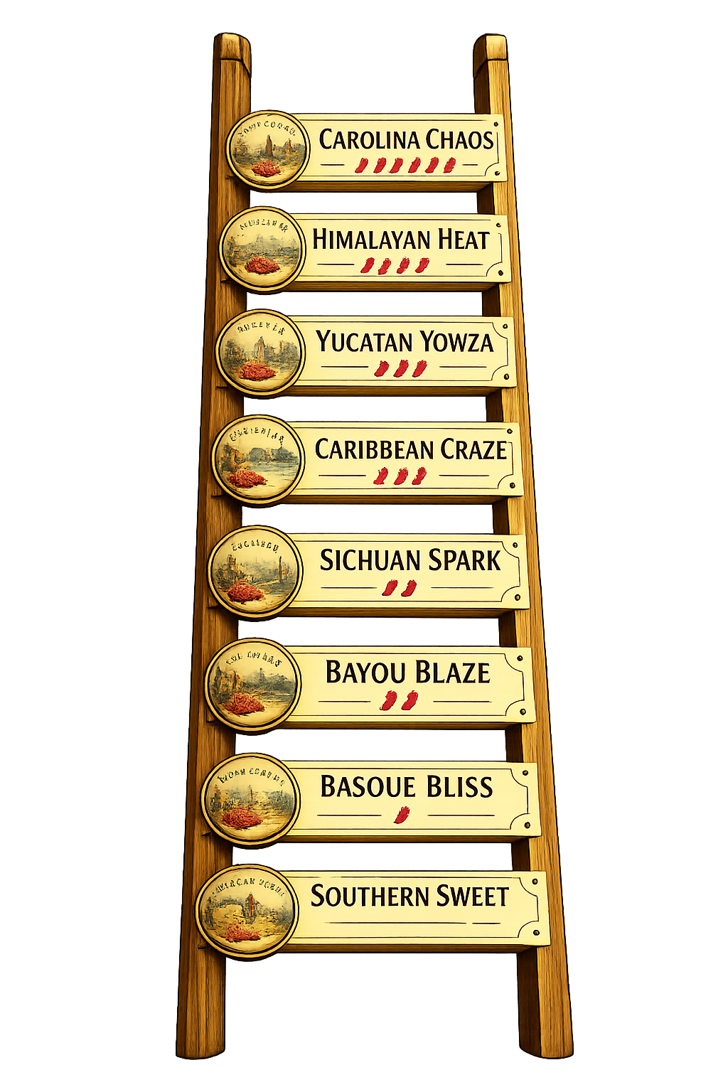 Pi's Peanuts heat ladder, from Southern Sweet to Carolina Chaos